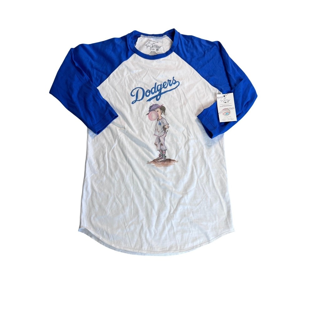 NWT Tiny Turnip Dodgers Baseball Tee Women XS Blue White